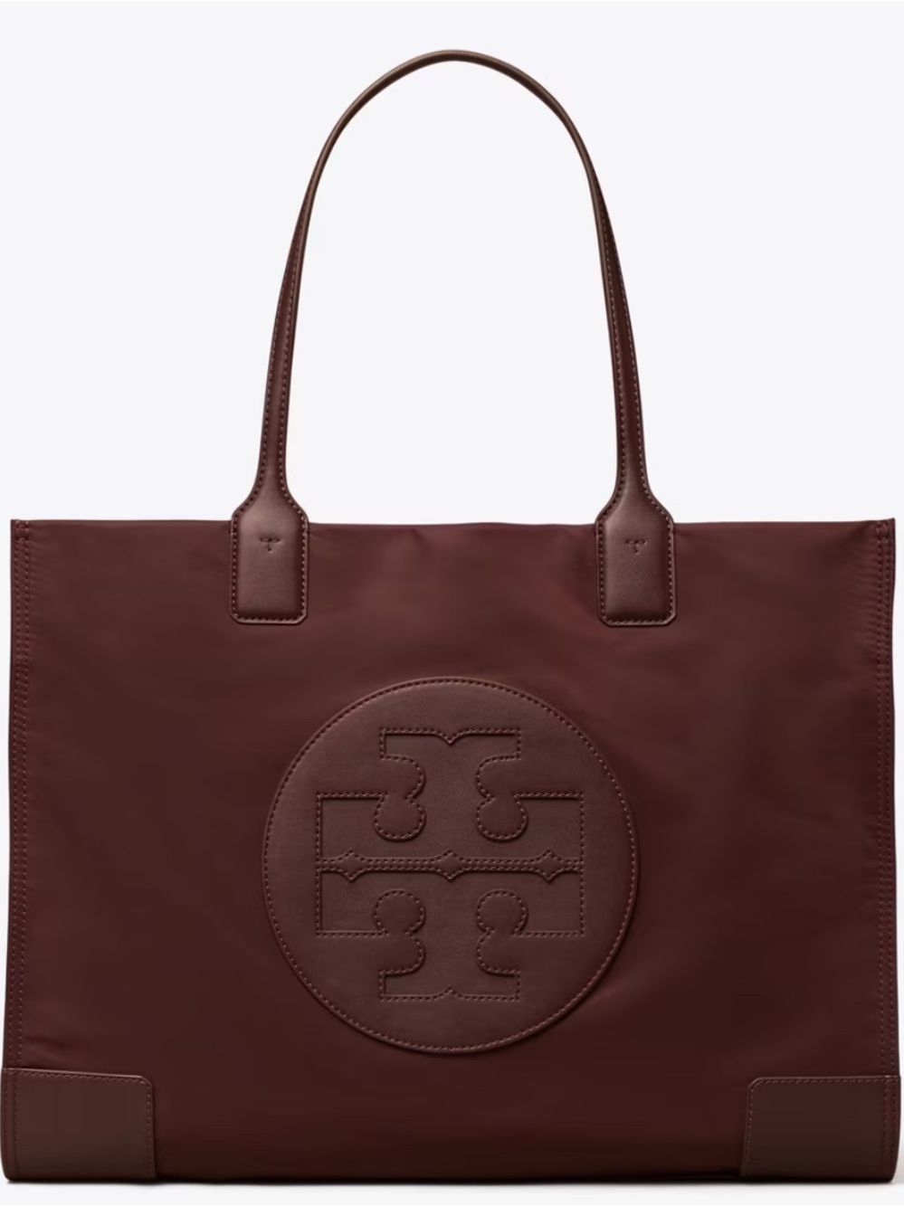 Tory Burch Burgundy Leather Logo Shopper Tote
